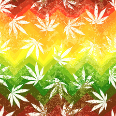Poster - Rastafarian colors pattern and grunge hemp leaves.