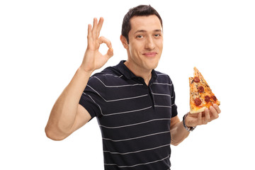 Poster - Man eating pizza and making an ok gesture