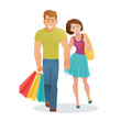 couple man and woman walking with shopping bags