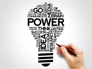 Poster - Power bulb word cloud collage, business concept background