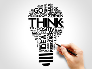 Poster - THINK bulb word cloud collage, business concept background