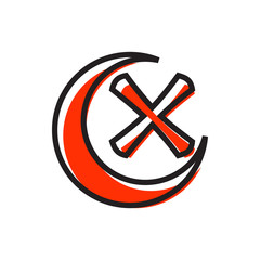 Poster - cross and crescent icon in flat style isolated on white background. click and choice symbol