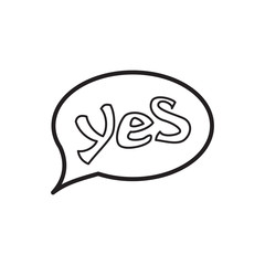 Poster - Word yes in bubble speech icon in outline style isolated on white background. Click and choice symbol