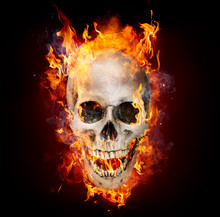 Satanic Skull In Flames In The Darkness
