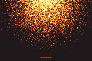 Wall Mural - abstract bright golden shimmer glowing round falling particles vector background. scatter shine tins