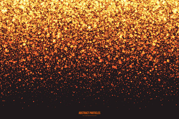 Wall Mural - abstract bright golden shimmer glowing round falling particles vector background. scatter shine tins