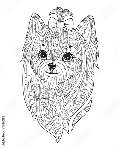 Adult Coloring Page With Dog Doodle Yorkshire Terrier Zen