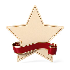 Wall Mural - curled red ribbon banner with five pointed star silhouette card