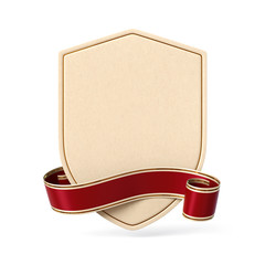 Wall Mural - curled red ribbon banner with shield silhouette card