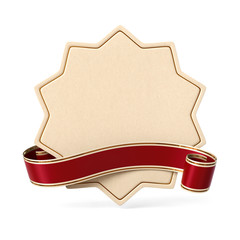Wall Mural - curled red ribbon banner with ten pointed star silhouette card