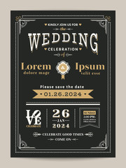 Wall Mural - Vintage wedding invitation card with black and gold color