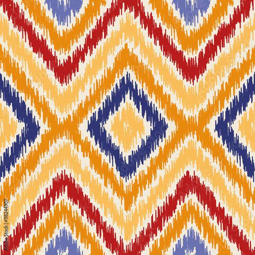 Ikat Fabric Pattern Abstract Geometric Seamless Vector - Red And Yellow Oriental Rug Ikat Fabric Pattern Abstract Geometric Seamless Vector - Red And Yellow Oriental Rug