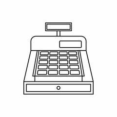 Wall Mural - Cash register icon in outline style isolated on white background. Money symbol vector illustration