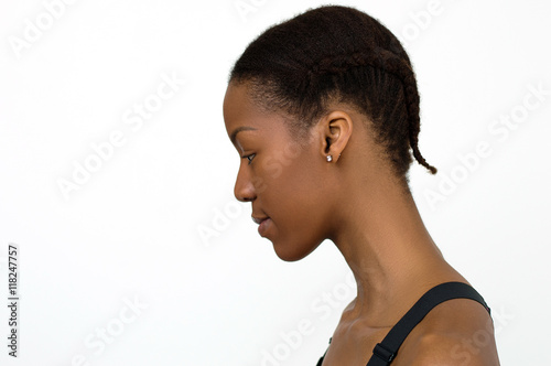 African Woman On White Background With Braided Hair