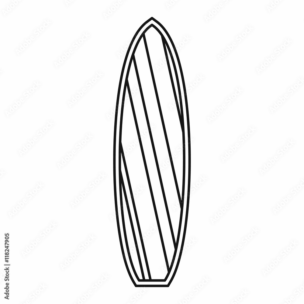 Surfboard icon in outline style isolated on white background. Surfing ...
