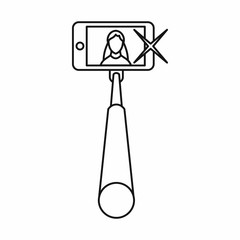 Wall Mural - Selfie stick with mobile phone icon in outline style isolated on white background. Device symbol vector illustration