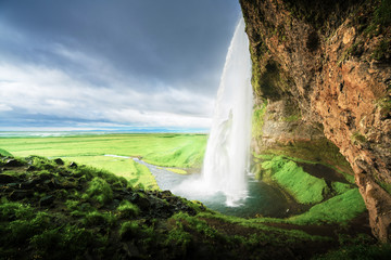  Seljalandfoss waterfall in summer time, Iceland