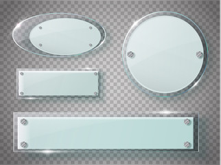 Poster - Glass plates set. Vector acrylic banners on transparent background.