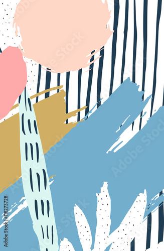 Abstract print with geometrical colorful elements on white background