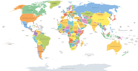 world single states political map with national borders. each country area with its own color. illus