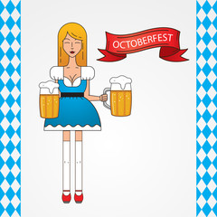 The symbol of the Oktoberfest in Munich, Germany. Linear icon with cute Bavarian waitress dressed in traditional costume .