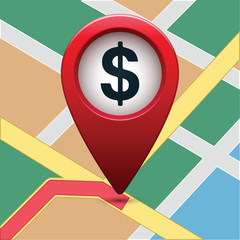 Poster - Colored map pointer with symbol showplace and lion .  For location maps. Mark icon. Sign for gps navigation. Index location on map. Pointer location. Vector isolated ilustration.