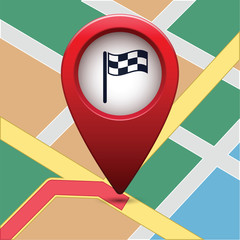 Poster - Colored map pointer with symbol flag and finish.  For location maps. Mark icon. Sign for gps navigation. Index location on map. Pointer location. Vector isolated ilustration.