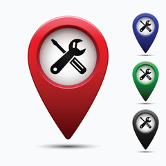 Poster - Colored map pointer with symbol car service.  For location maps. Mark icon. Sign for gps navigation. Index location on map. Pointer location. Vector isolated ilustration.