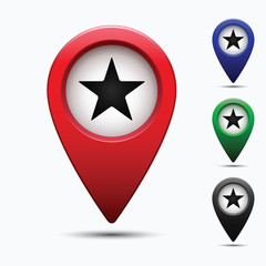 Poster - Colored map pointer with symbol star.  For location maps. Mark icon. Sign for gps navigation. Index location on map. Pointer location. Vector isolated ilustration.