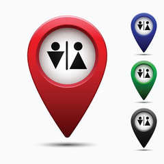 Poster - Colored map pointer with symbol toilet and wc.  For location maps. Mark icon. Sign for gps navigation. Index location on map. Pointer location. Vector isolated ilustration.
