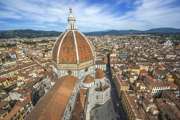 Wall Mural - cityscape of Florence - old town with cathedral church Santa Maria del Fiore at sunny day, Florence, Italy