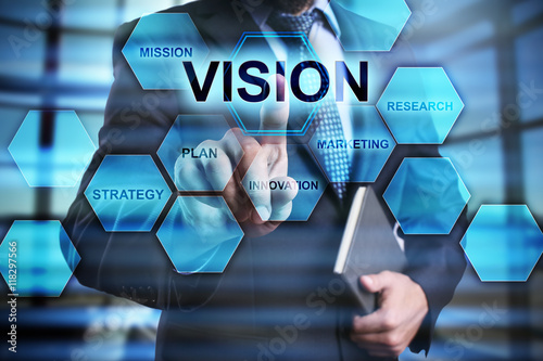 Fotografie, Obraz Businessman is pressing on the virtual screen and selecting "Vision"