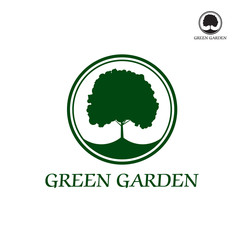 Wall Mural - Green vector tree in border. Graphic element.