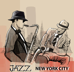 Two Jazz saxophonist playing in New York