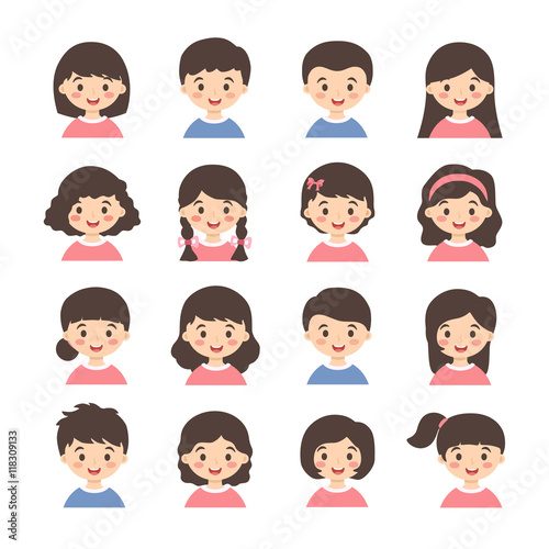Kids Avatar Cartoon Set Of Cute Boys And Girls Character With