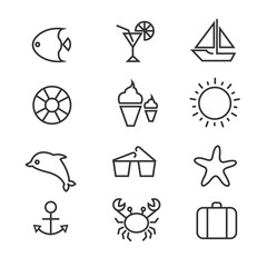 Poster - Summer holiday, tropical beach thin line vector icons