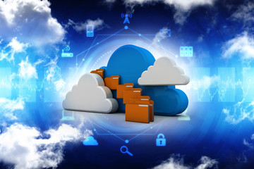 Poster - 3d rendering cloud  folder storage with document 