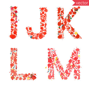 decorative letters I, J, K, L, M made from colorful drops and blots