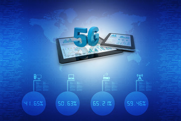 Poster - 3d rendering 5G Network mobile with data
