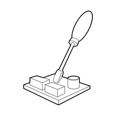 Poster - computer repair icon in outline style on a white background