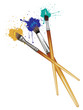 © AnnaPa - Artist Brushes with Paint. Three brushes with colorful paint splatters on white background