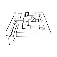 Poster - Path with arrow across labyrinth icon in outline style on a white background