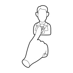 Poster - Hand cursor pointing to a person icon in outline style on a white background