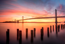 Oakland Bay Bridge At Sunrise, San Francisco, California, America, USA