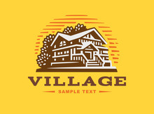 Logo Wooden House On Yellow Background