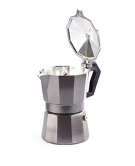 Sticker - Italian metallic coffee maker isolated on white.