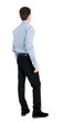 © ghoststone - back view of Business man  looks.  Rear view people collection.  backside view of person.  Isolated over white background. The curly-haired businessman in light shirt stands sideways and looks forward