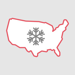 Wall Mural - Isolated line art  USA map icon with a snow flake