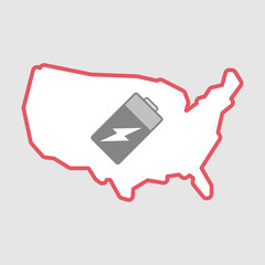 Sticker - Isolated line art  USA map icon with a battery