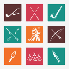 Wall Mural - Ethnic icons with hand drawn arrows knife bow pike and native american indian. Vector illustration
